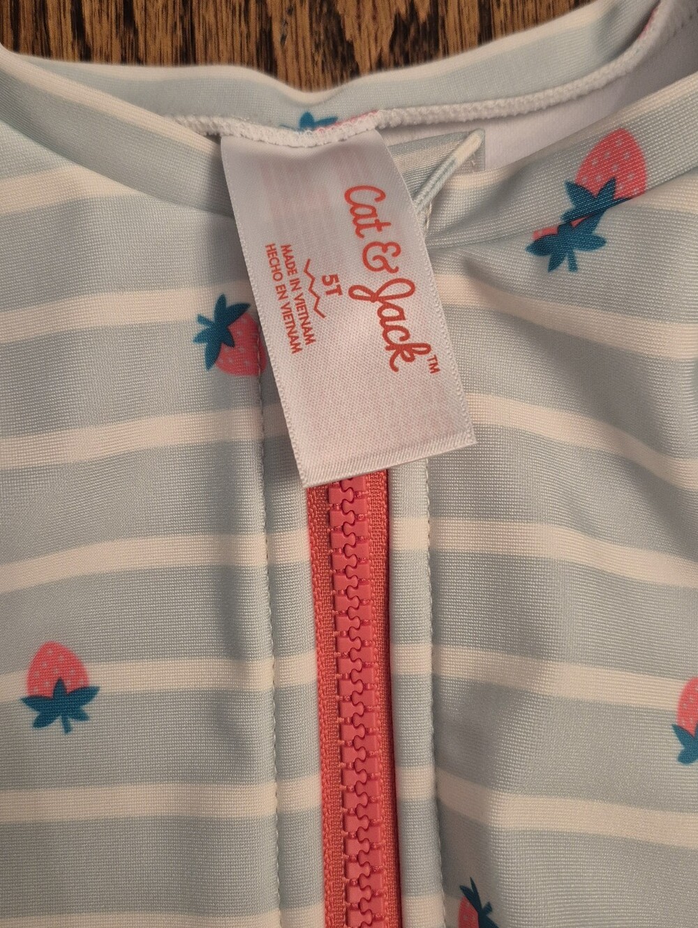 Cat & Jack Pink Zip-Front Strawberry Stripe Rashguard Set Of 2 - Picture 5 of 10